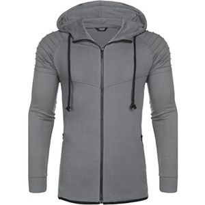 Wholesale Winter Men's Digital Print Fleece Zipper Hoodie Solid Pattern Polyester Cotton Breathable <b>Waterproof</b> Windproof - Product Image 2