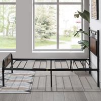 Cadre de lit en métal industriel avec tête et pied de lit en bois rustique, lit de style vintage pour chambre à coucher, dortoir, appartement