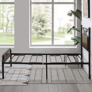Cadre de <span class=keywords><strong>lit</strong></span> en métal industriel avec tête et pied de <span class=keywords><strong>lit</strong></span> en bois rustique, <span class=keywords><strong>lit</strong></span> de style vintage pour chambre à coucher, dortoir, appartement - Product Image 4