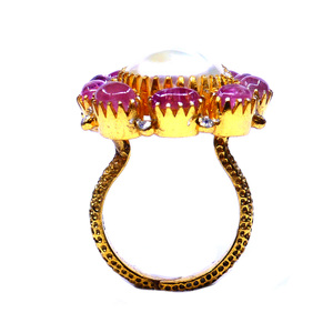 Anillo clásico de piedras preciosas de turmalina y Perla personalizada, joyería chapada en oro de Plata de Ley 925 para boda - Product Image 5