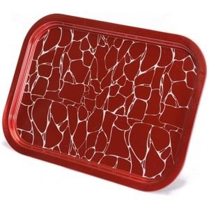 Bandeja de metal rectangular moderna de 285x400mm, plato de servicio elegante con patrón ovalado, bandeja de acero decorativa, fondo blanco y rojo - Product Image 4