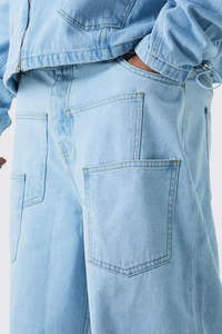 Pantalon denim cargo gris super baggy personnalisé Pantalon de survêtement rigide délavé à l'acide unisexe Streetwear Style décontracté avec plusieurs poches - Product Image 2