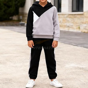 เสื้อผ้าเด็กผู้ชายสีเทาชุดเด็กวัยหัดเดิน2ชิ้นเสื้อมีฮู้ดลายบล็อกสี + กางเกงเด็กชายตัวเล็กๆสำหรับฤดูใบไม้ร่วงฤดูหนาวชุดเสื้อผ้าเด็กสองชิ้น - Product Image 4