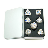 Logam Berongga Dnd Dadu Set Penjara dan Naga Tengkorak Perak D & D D + D Dice D20 D12 D10 D % D8 D6 D4 RPG Polyhedra Peran Bermain Dadu