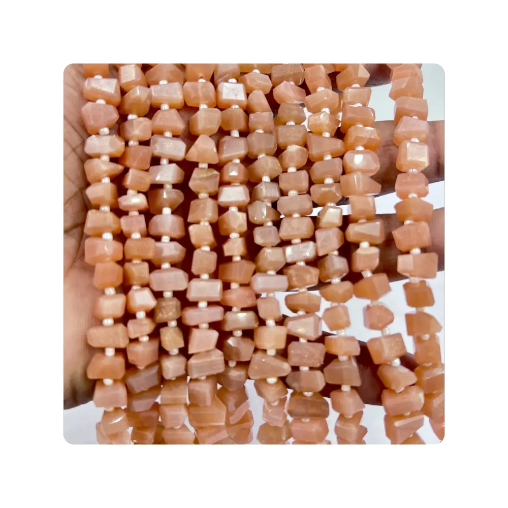 8 Inches Natural Peach Moonstone Faceted Fancy Nuggets High Quality Size 6 to 7mm Approx. Wholesale Bulk