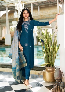 แฟชั่น dola Silk พร้อมกางเกงทำงานด้วยมือ kurti และ dupatta ผู้หญิงแฟชั่นโลกกว้างส่งออกในอัตราที่ต่ำที่สุด - Product Image 6