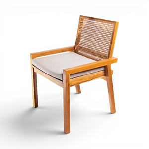 Home <b>Basket</b> Dining <b>Chair</b> Ferrish-Teak Wood & Rattan Natural Waterbish Finish - Product Image 1