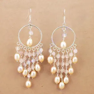 "Gold Plated Freshwater <b>Pearl</b> <b>Dangle</b> Pendant <b>Earrings</b> for Women" - Product Image 1