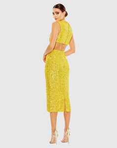 Vestido de Noche Amarillo con Lentejuelas, Recto, Simple, Hasta la Rodilla, Sin Mangas, Diseño Trenzado, Bordado Natural, Vestido de Fiesta Informal - Product Image 5