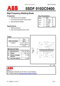 Diodes de soudage Hitachi Energy 5SDF 0102C0400 400V 11350A Fabrication automobile Équipement de soudage moyenne/haute fréquence - Product Image 2
