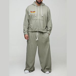 Chándal holgado de algodón de alta calidad para hombre, pantalones de chándal acampanados, conjunto de 2 piezas, nuevo conjunto de joggers, Sudadera con capucha holgada transpirable y pantalones acampanados - Product Image 4