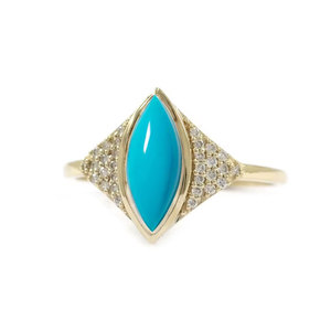 ของแท้ Marquise รูปร่าง Sleeping Beauty อริโซน่าเทอร์ควอยซ์อัญมณีไมโคร Pave เพชรแหวนหมั้น - Product Image 3