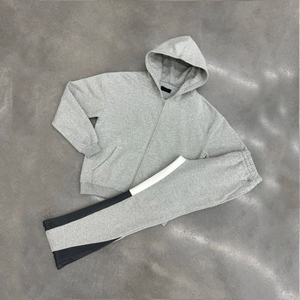 Conjunto Deportivo de Dos Piezas para Hombre, Pantalones Deportivos Acampanados y Sudadera con Capucha y Cremallera, Logotipo Personalizado, 100% Algodón Grueso, Ropa Urbana - Product Image 6