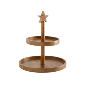 Support de service en bois à deux niveaux de qualité supérieure avec étoile, plateau édition Noël pour hôtels, restaurants et fêtes de fin d'année Fabriqué au Vietnam - Product Image 1