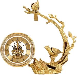 Luxe oiseau et arbre Design or horloge pièce maîtresse élégante Sculpture décorative pour bureau à domicile cadeau de mariage décor de Table - Product Image 6
