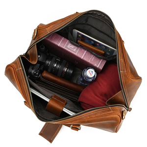 Vintage Men's Outdoor Travel Duffle Bag Waterproof Luggage with Zipper Closure Real Leather Lightweight and Portable - Product Image 4