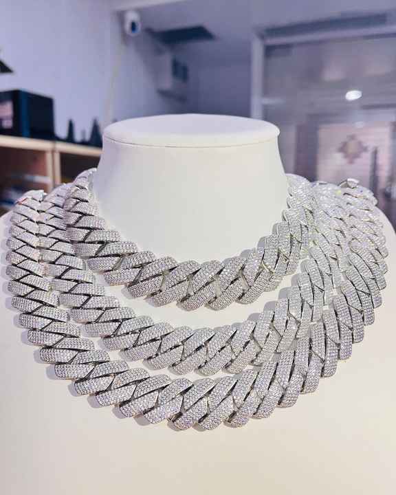 High Jewelry Men's Iced Out Necklace VVS Moissanite 925 Silver 15MM/18MM Cuban Link Chain Gold Plated Peace Pattern Rope Chain