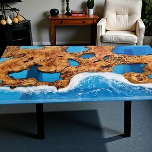 Handmade Modern Design Epoxy <b>Resin</b> Solid Wood River Dining <b>Table</b> <b>Top</b> Custom Made Restaurant Acacia Wood <b>For</b> Dinning Decor - Product Image 2