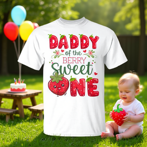 T-shirt per il primo compleanno di Daddy of the Berry Sweet One con design a fragola per celebrare i tanti momenti importanti - Product Image 3