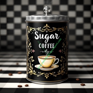 กระปุกใส่น้ำตาลโลหะสีดำแนววินเทจโถใส่ของตกแต่งพร้อมฐานเป็นผ้าฝ้ายลายมะนาวและถ้วยกาแฟการออกแบบห้องครัวในฟาร์ม - Product Image 4