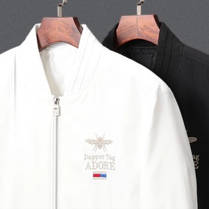 Nuevas chaquetas ajustadas para hombre, chaquetas de primavera y otoño, tendencia de moda, cuello de béisbol informal, chaquetas de estilo americano de lona bordada con abeja - Product Image 2