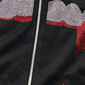 Alta calidad térmica 100% algodón crudo dobladillo corte y coser Sudadera con capucha serigrafía Logo Rhinestone Full Zip Up sudaderas con capucha para hombres - Product Image 4