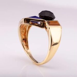 <b>Adjustable</b> 14K 18K Gold-Plated <b>Silver</b> 925 <b>Ring</b> with Natural Lapis Tiger Eye Onyx Inlay Fashion Jewelry for Parties - Product Image 3