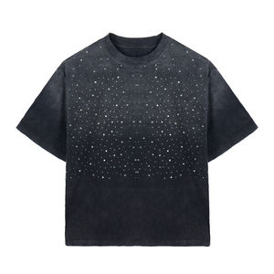Venta al por mayor de verano Vintage algodón camiseta fabricante Streetwear Rhinestone Boxy Fit ácido lavado camiseta de gran tamaño para las mujeres - Product Image 1