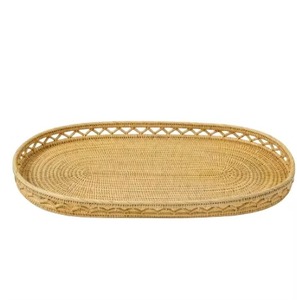 Bandeja de ratán estilo cesta redonda tejida con asas para servir comida, comedor, café, desayuno, cocina, almacenamiento y uso doméstico rústico - Product Image 4