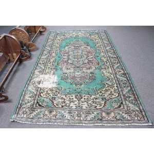 Grand tapis turc 5,2x8,5 pieds, tapis en laine bleu vintage ombré - Product Image 1