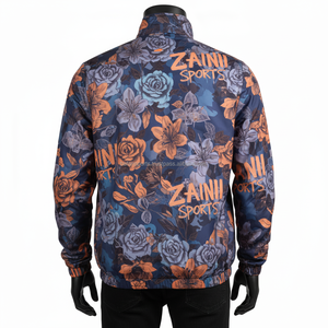 แจ็กเก็ตกันลมโพลีเอสเตอร์น้ำหนักเบาพิมพ์ลายดอกไม้สีฟ้าส้มกำหนดโลโก้ได้เอง - Product Image 2