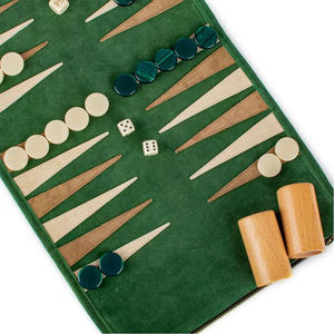 MORGANS INDUSTRIES <b>Backgammon</b> Game Set with Wooden Pieces Green Leather <b>Board</b> Foldable Design Eco-Friendly Unisex - Product Image 4
