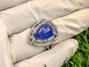 925 Sterling Silver <b>Rhodium</b> Plated Prong Setting Natural Tanzanite and Pave Diamond Gemstone Handmade Women's Anniversary <b>Ring</b> - Product Image 2