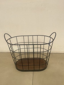 Metal Rack Storage <b>Basket</b> with Wooden Base Industrial Rustic Style Durable Portable for Laundry Bedroom Made in Vietnam - Product Image 3