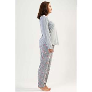 KADIN P.SUPREM XXL O YAKA UZUN KOL ETEGI OVAL CEPLI PIJAMA TAKIM - สีเทาผสมสี - สีเทาผสมสี - Product Image 3