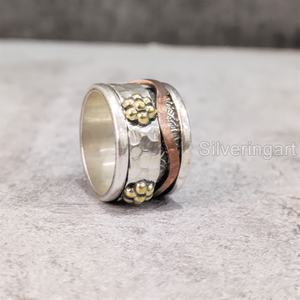 Marteau Spinner bande bohème bague en argent Sterling 925 femmes pouce anneau Fidget bijoux faits à la main fête anxiété hommes Spinner anneau - Product Image 3