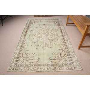 Alfombra Turca Vintage de 4.6x7.8 pies (139x238 cm), Alfombra Abstracta Verde - Product Image 3