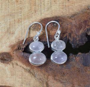 Boucles d'oreilles classiques faites à la main 925 bijoux en argent massif pour femmes 925 argent Sterling Rose Quartz pierres précieuses Boho Style boucles d'oreilles cadeau - Product Image 5