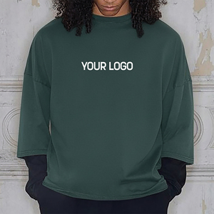 เสื้อยืดคอกลมแขนยาวทรงบ็อกซี่ สีพื้น คุณภาพสูง ทรงหลวม สไตล์สตรีทแฟชั่น สำหรับผู้ชาย รับสกรีนโลโก้ - Product Image 4