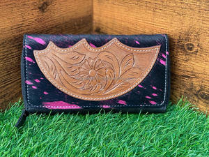 Cheveux sur cacher fourrure cuir pochette Western métallisé peau de vache fourrure Handtooled cuir portefeuille femmes cadeau - Product Image 3