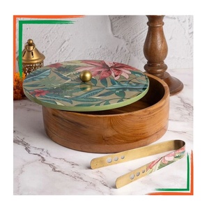 กล่องใส่ขนมปังไม้ทำมือพร้อมฝาปิดและที่คีบ ภาชนะเก็บโรตีคุณภาพพรีเมียมสำหรับห้องครัว ห้องรับประทานอาหาร และการเสิร์ฟ - Product Image 4