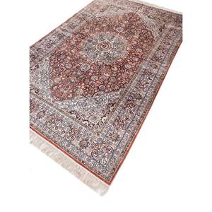 Tapis en soie noué à la main Gulmarg, motif médaillon rouge-orange, nouveau patchwork rectangulaire pour le salon - Pae-6018 - Product Image 2