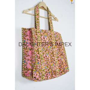 Sac fourre-tout en coton matelassé imprimé floral pour femmes nouvelle mode multi-usages grand sac d'épicerie à bandoulière avec impression en bloc - Product Image 4