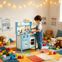 Enfants Puzzle en bois maison de jeu maison jouets Chef cuisiner aliments couleur bleue cuisine jouets ensemble Table à manger jouets vaisselle pour enfants