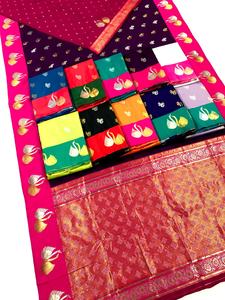 Saree en soie Banarasi indien pakistanais avec chemisier en soie fantaisie Saree Banarasi en soie douce de meilleure qualité avec bordure Zari au meilleur design - Product Image 5