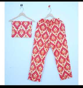 Pijama bohemio para mujer, conjuntos de algodón, transpirable, suave, 100% de algodón, estampado Ikat, temporada de verano, pana, solo Decoración - Product Image 2