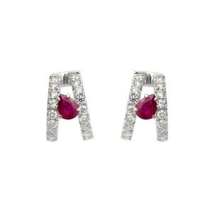 Boucles d'oreilles créoles blanches en zircon rubis Mozambique coupe poire en argent sterling 925 plaqué or 14 carats bijoux fins - Product Image 2