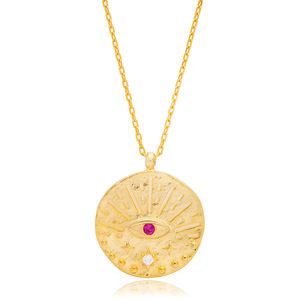 Pendentif à breloques en argent Sterling 925 fait à la main, œil turc dans un médaillon Design pierre rubis, vente en gros, bijoux - Product Image 1