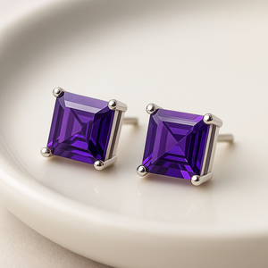 Pendientes de Plata de Ley con Baño de Rodio y Amatista Talla Princesa Románticos al por Mayor, Ideales para Compromisos, Bodas, Fiestas, Regalo Perfecto - Product Image 2