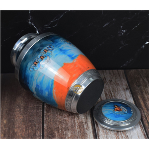 Urne en aluminium faite à la main pour cendres urne pour cendres humaines peinte en bleu avec une dame urnes de crémation pour animaux de compagnie cendres souvenir funéraire - Product Image 6